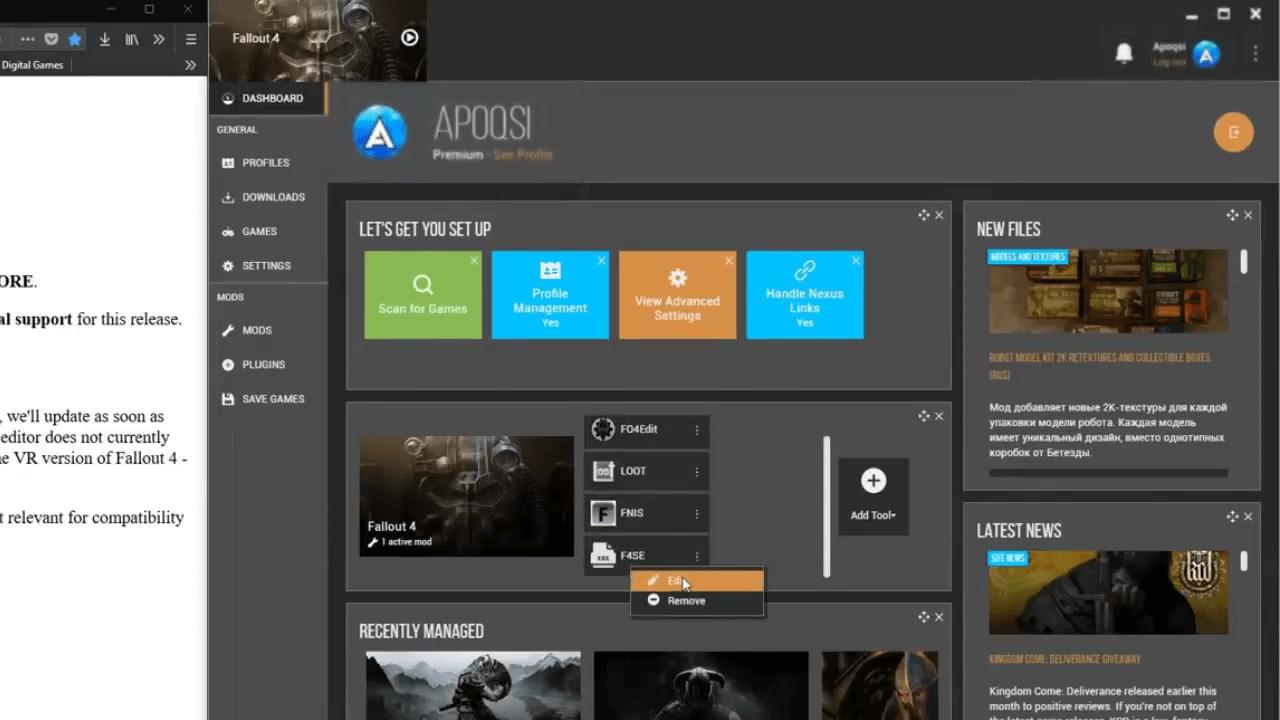 how to use nexus mod manager with fallout 4 script extender