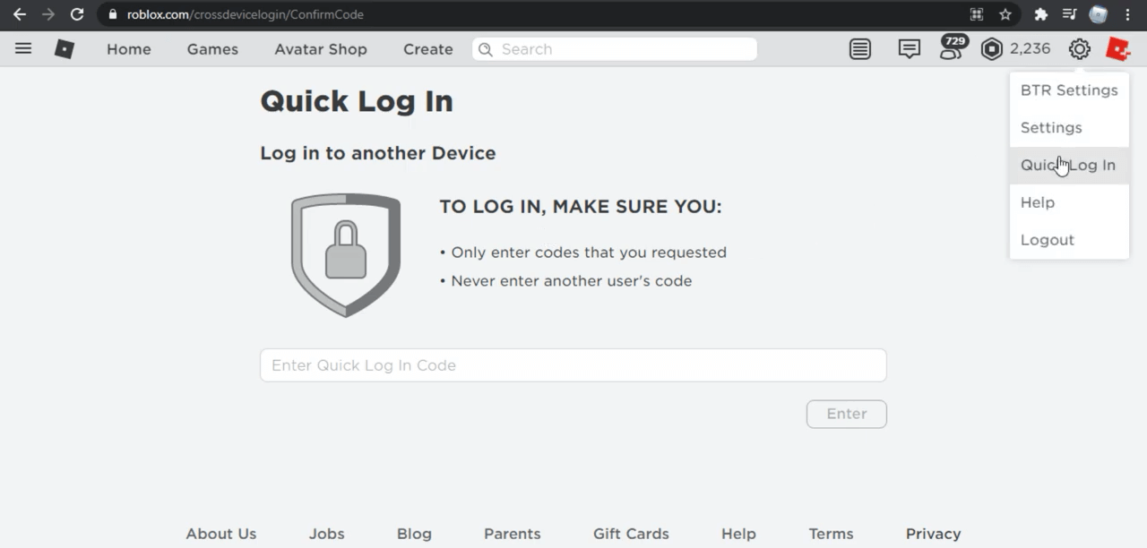 roblox quick login