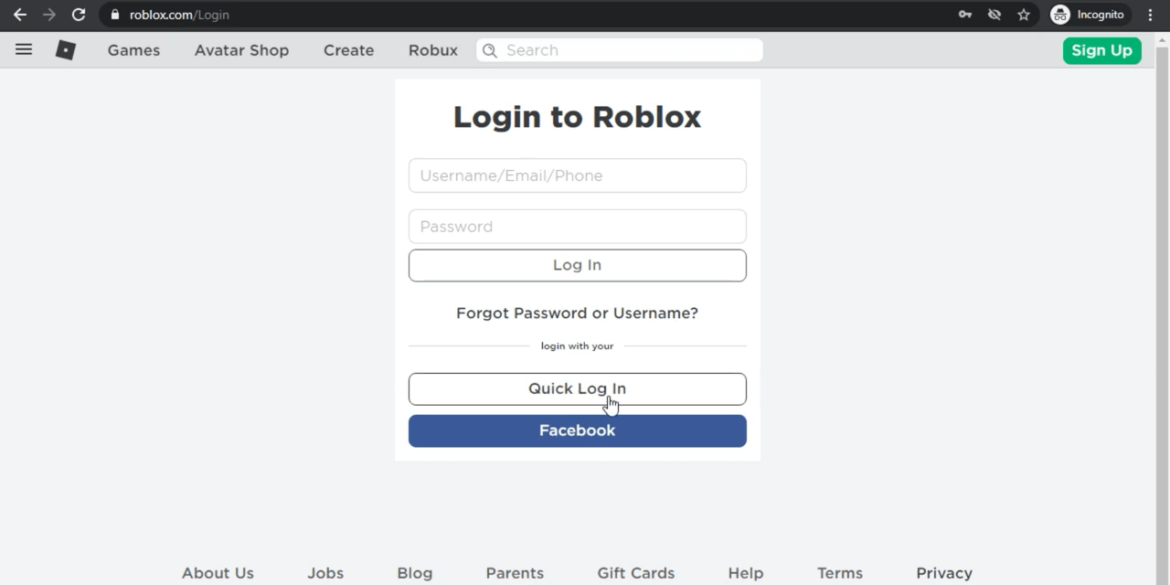 roblox login without email or phone number