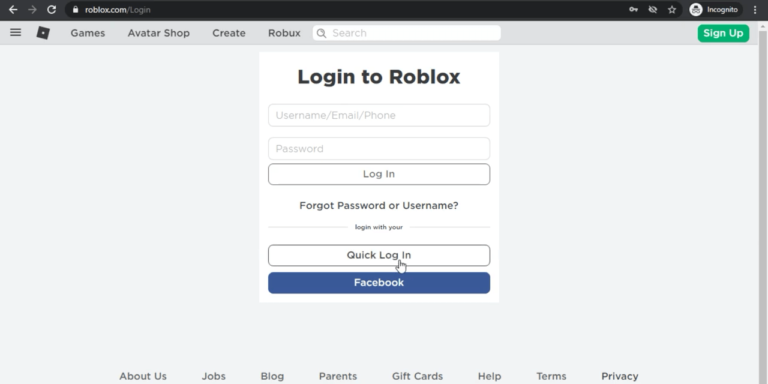 roblox log in page