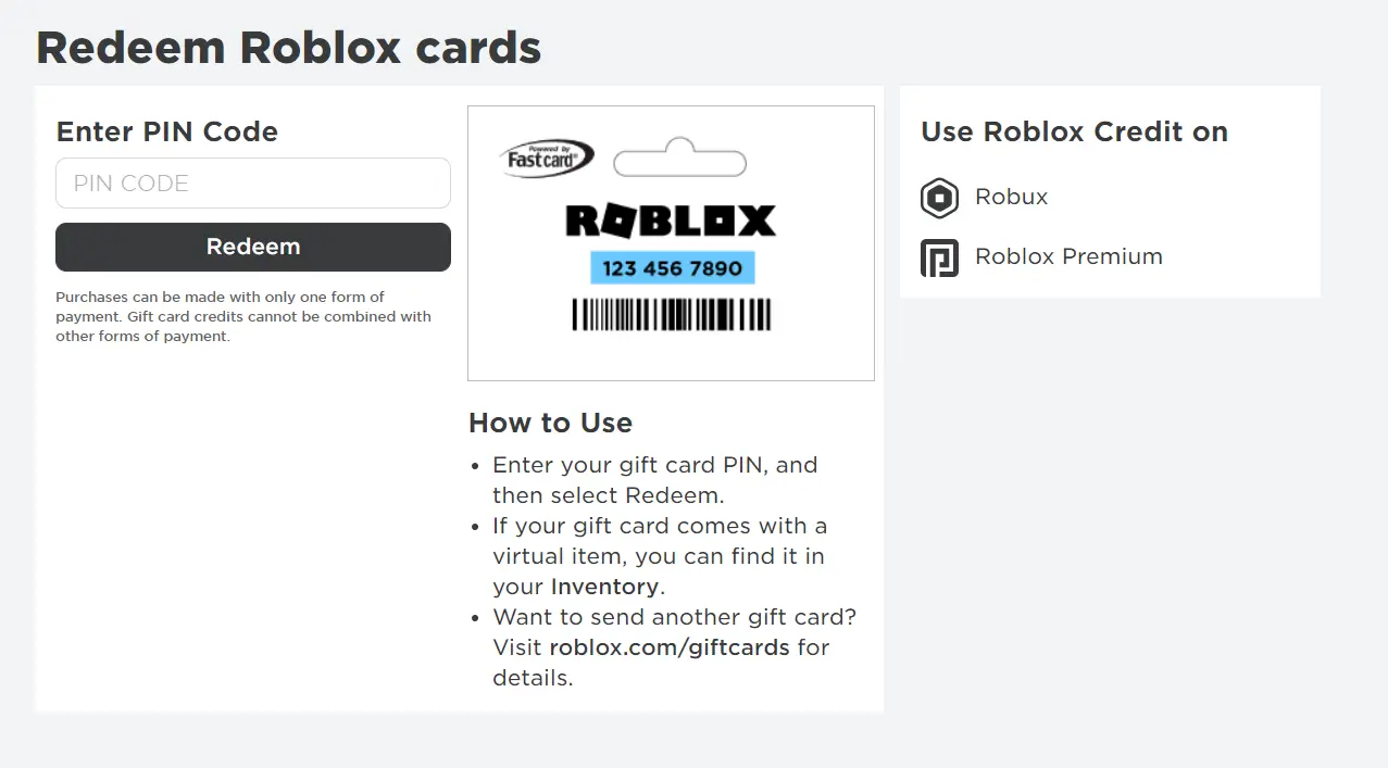 Nicht verwendete Roblox-Gift-Karten-Codes