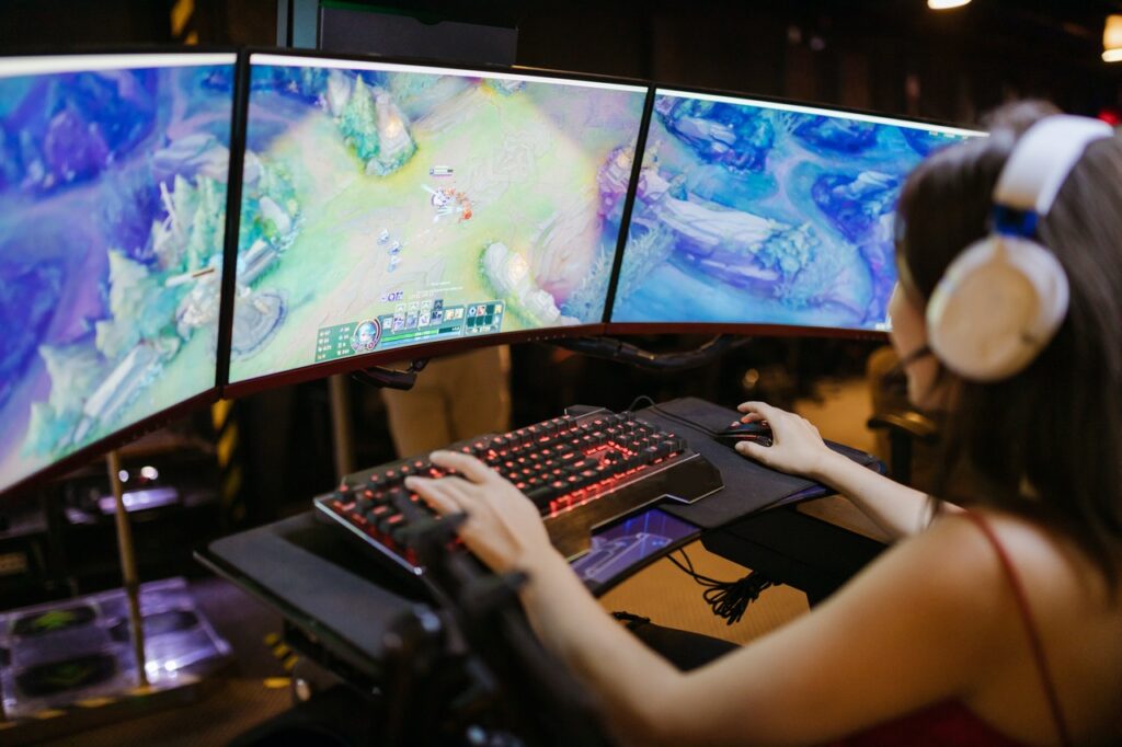 girl playing video game